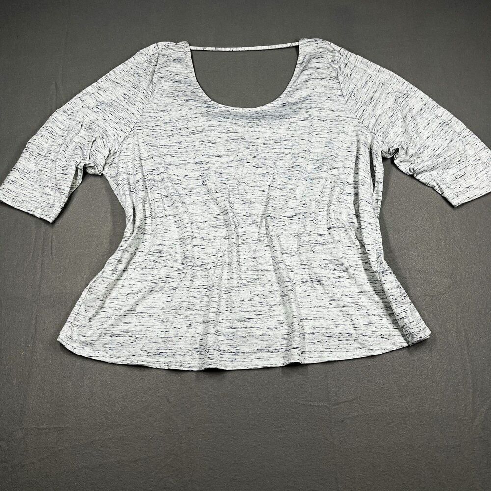 Lane Bryant Women's Plus 22/24 Gray Heathered Knit Scoop Neck 3/4 Sleeve Top